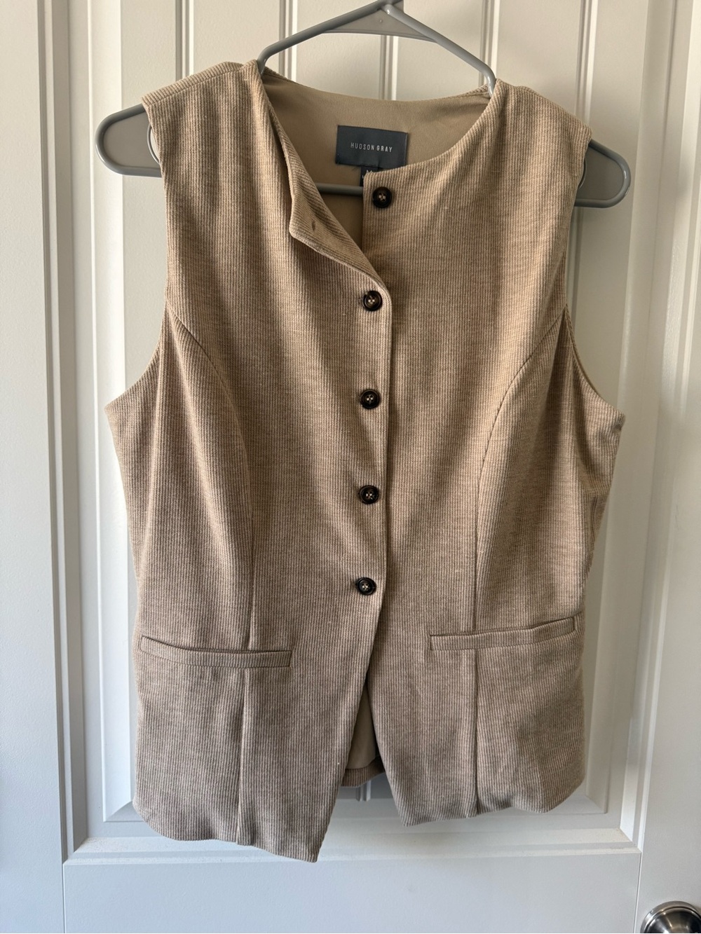 Hudson Bay Sleeveless Button Front Vest - Beige